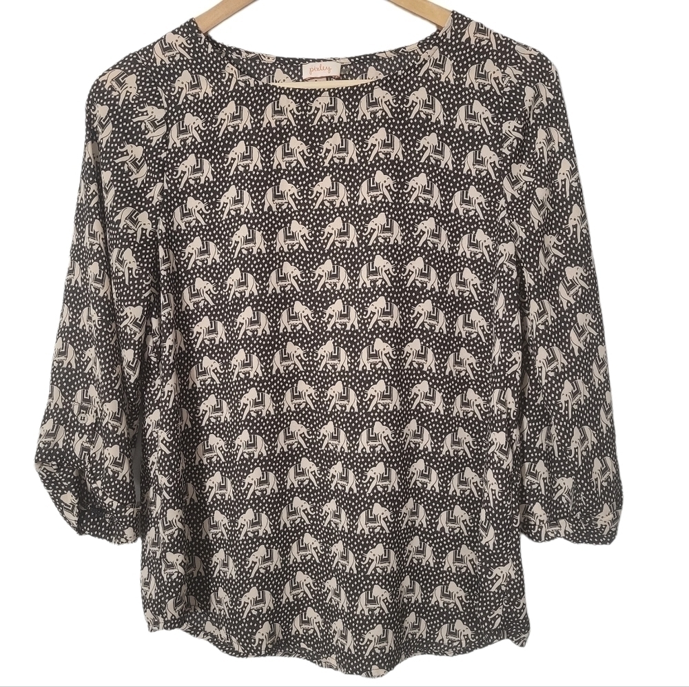 Pixley Black and White Elephant Print Blouse
